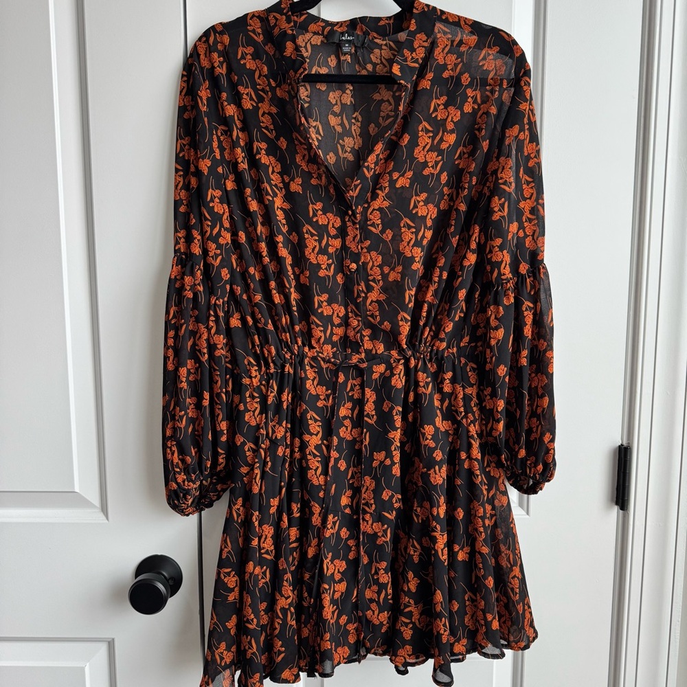 Lulus Sashay My Way Black Floral Long Sleeve Mini Dress - Size M